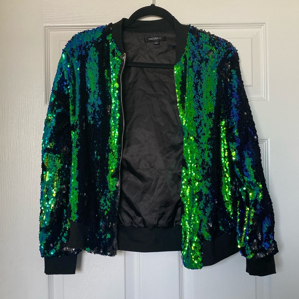Sequin Rave Bomber Jacket size Medium